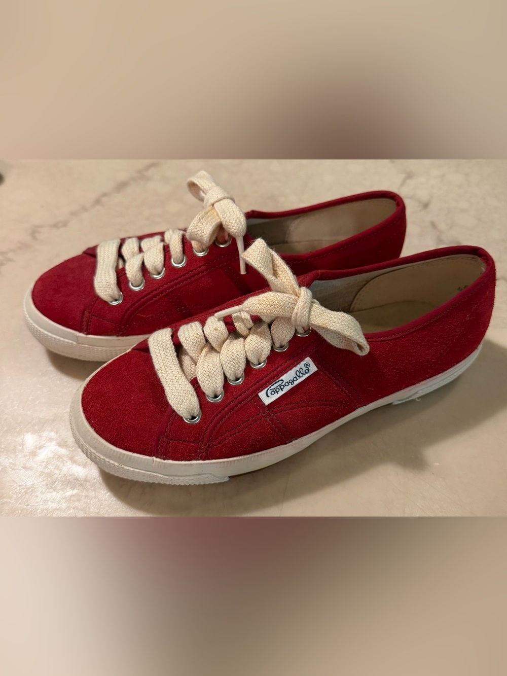 Pappagallo Red Suede Low-Top Sneakers with Cream Laces